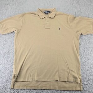 Polo By Ralph‎ Lauren Shirt Mens Large Tan Vintage USA Short Sleeve Blue Pony